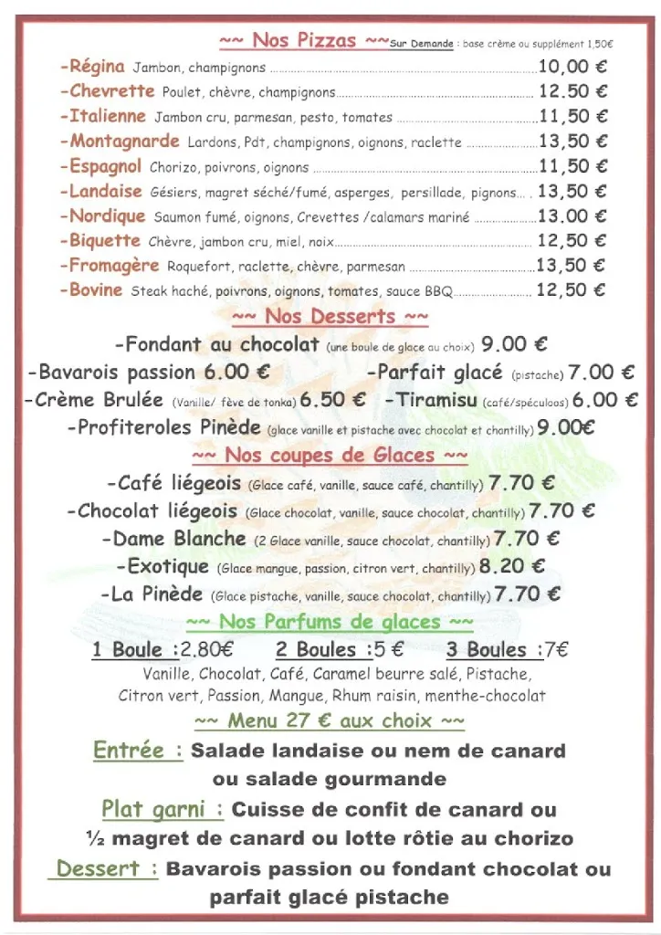 Menü_Restaurant La Pinède Gourmande_Ychoux_Bild_1
