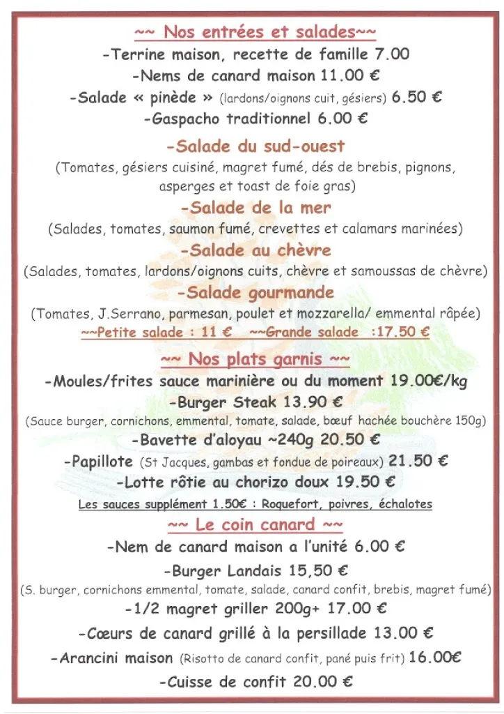 Menü_Restaurant La Pinède Gourmande_Ychoux_Bild_2