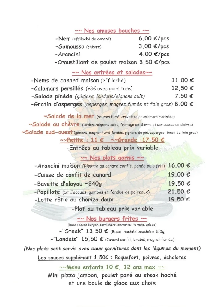 Menü_Restaurant La Pinède Gourmande_Ychoux_Bild_3
