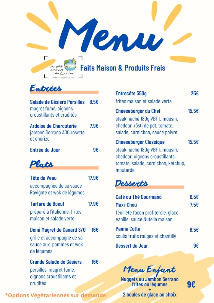 Menu_Restaurant Au P'tit Creux des Landes Ychoux_Ychoux_image_1