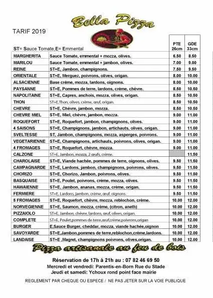 Menu_Bella pizza Ychoux_Ychoux_image_1