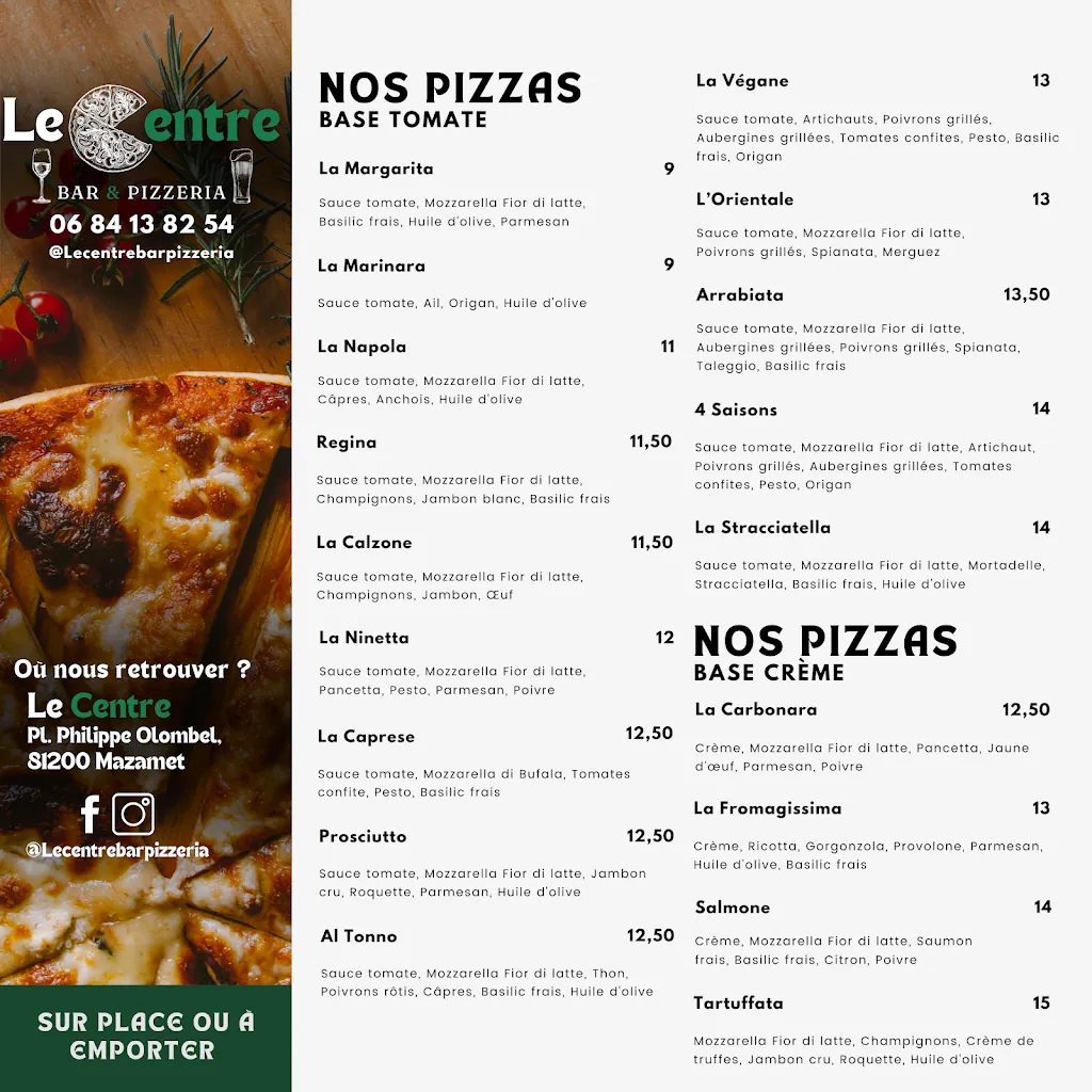 Menü_Le Centre Bar & Pizzeria_Mazamet_Bild_1