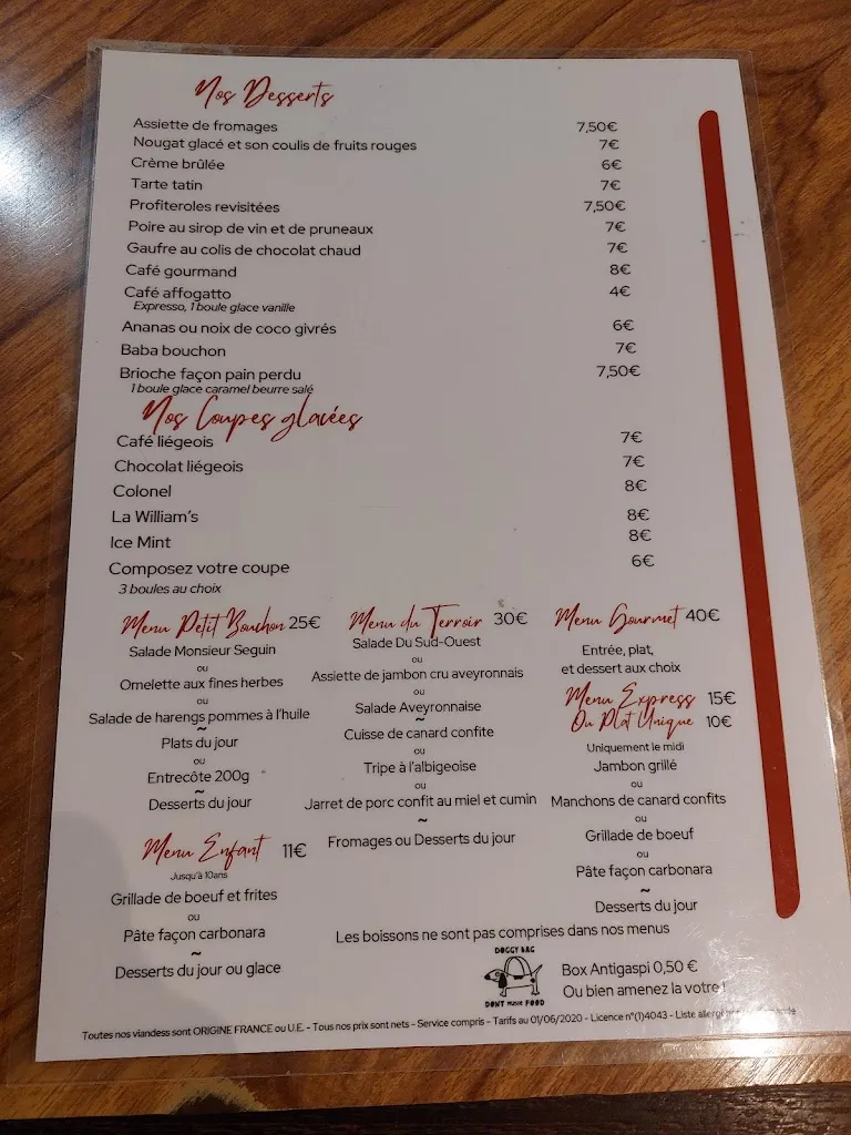 Menu_Restaurant Le Petit Bouchon_Albi_image_1