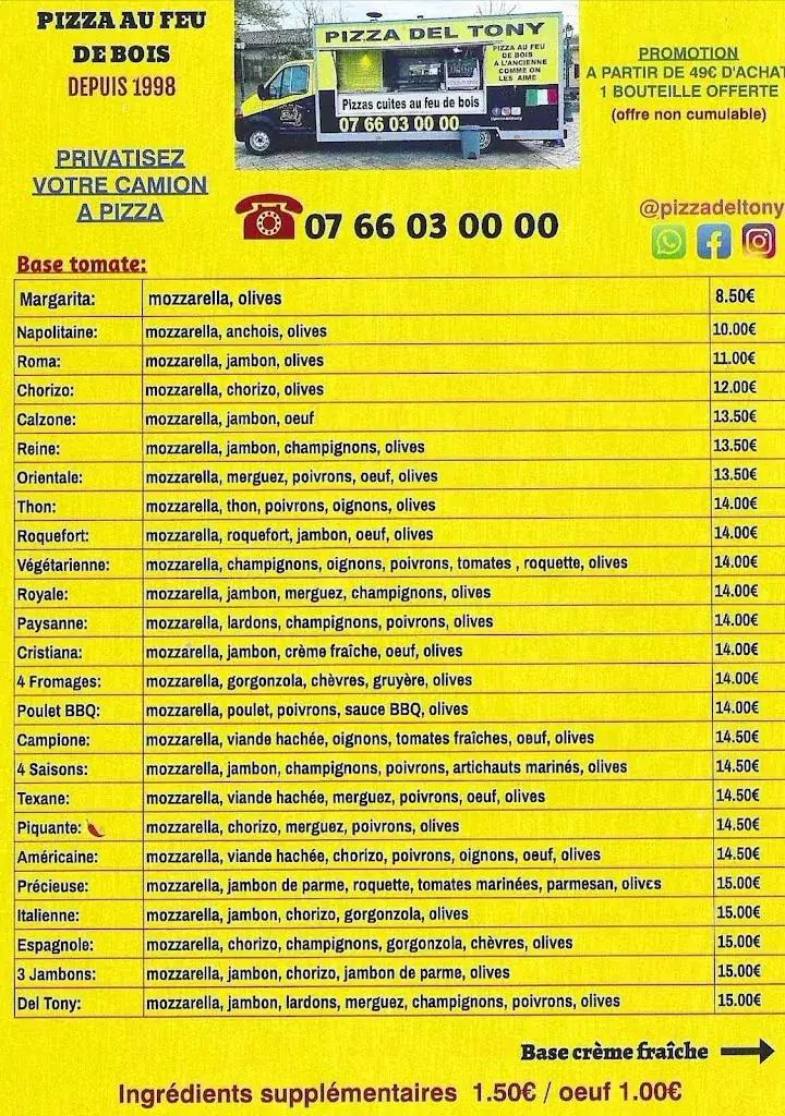 Menü_Pizza Del Tony  camion à pizza_Alignan-du-Vent_Bild_1