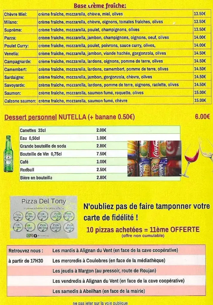 Menü_Pizza Del Tony  camion à pizza_Alignan-du-Vent_Bild_2