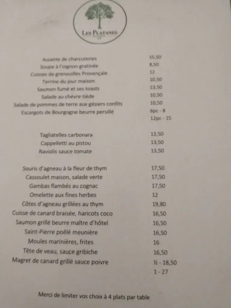 Menu_Restaurant Les Platanes_Alzonne_image_1