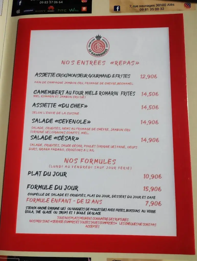Menu_Le Gambrinus d'Alès_Alès_image_1