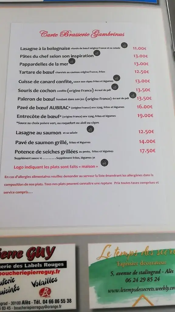 Menu_Le Gambrinus d'Alès_Alès_image_4