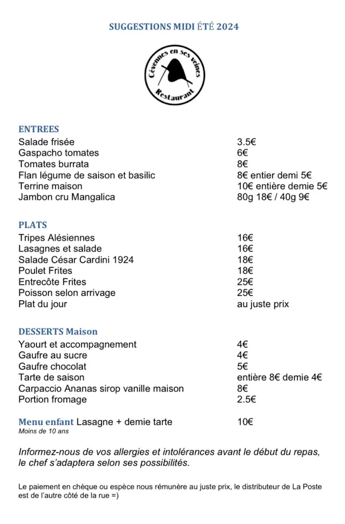 Menu_Restaurant Cévennes en ses veines Alès_Alès_image_1