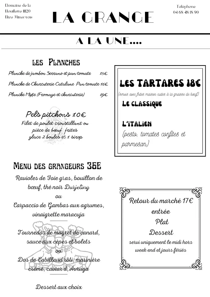 Menu_LA GRANGE - PUB RESTAURANT_Bize-Minervois_image_2