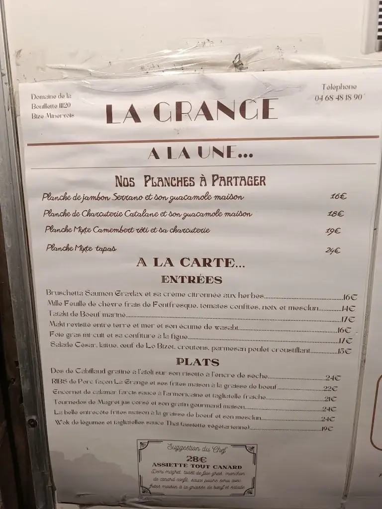 Menu_LA GRANGE - PUB RESTAURANT_Bize-Minervois_image_3
