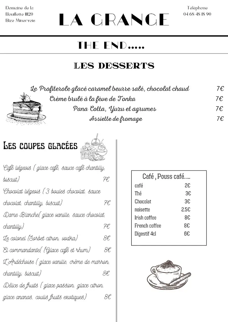 Menu_LA GRANGE - PUB RESTAURANT_Bize-Minervois_image_4