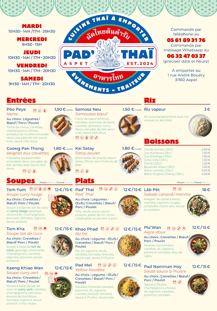 Menu_Pad'Thai Restaurant a emporter . ASPET_Aspet_image_1
