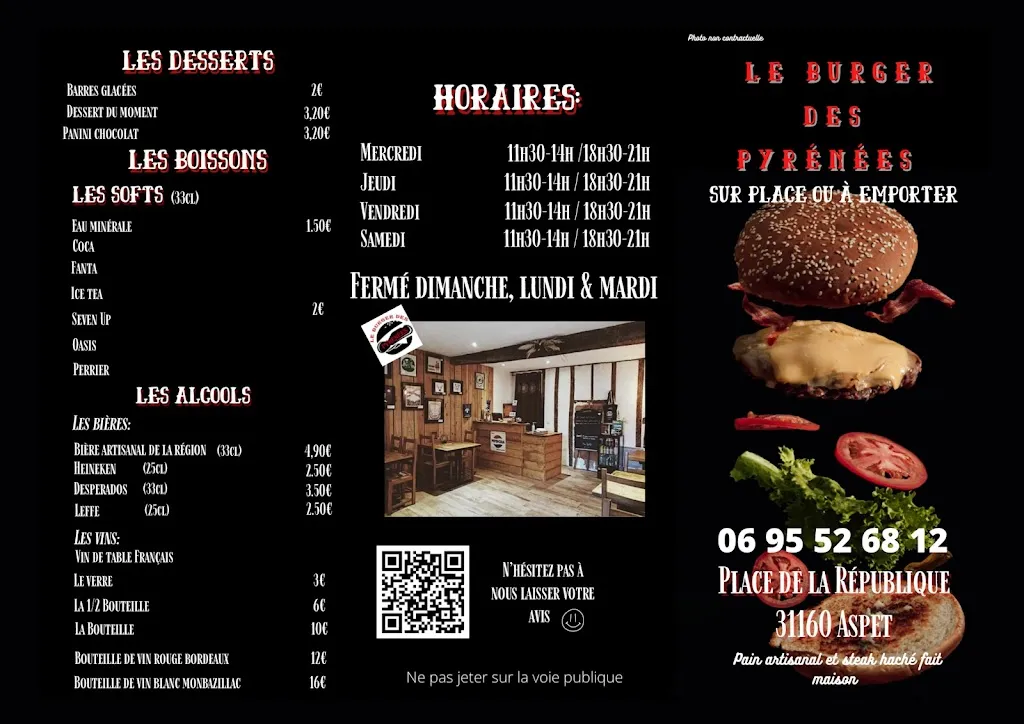 Menu_Restaurant Le burger des Pyrénées_Aspet_image_2