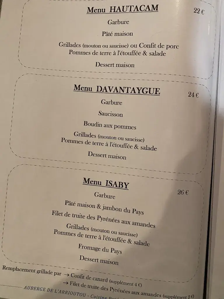 Menu_Auberge l'Arrioutou_Beaucens_image_1