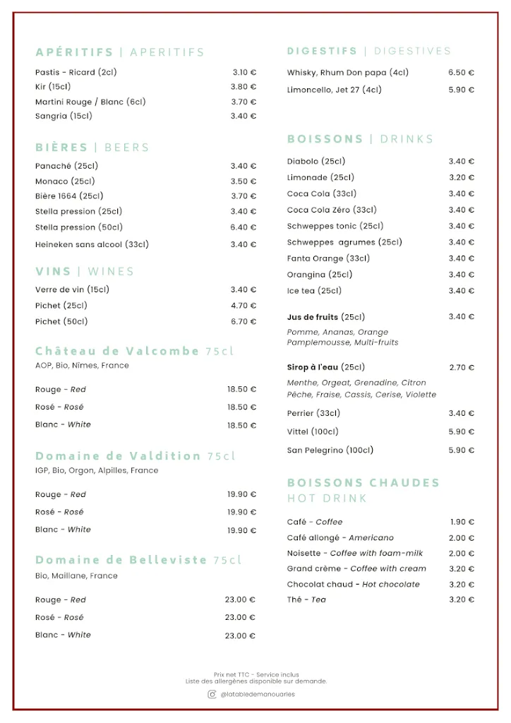 Menu_La Table de Manou_Arles_image_1