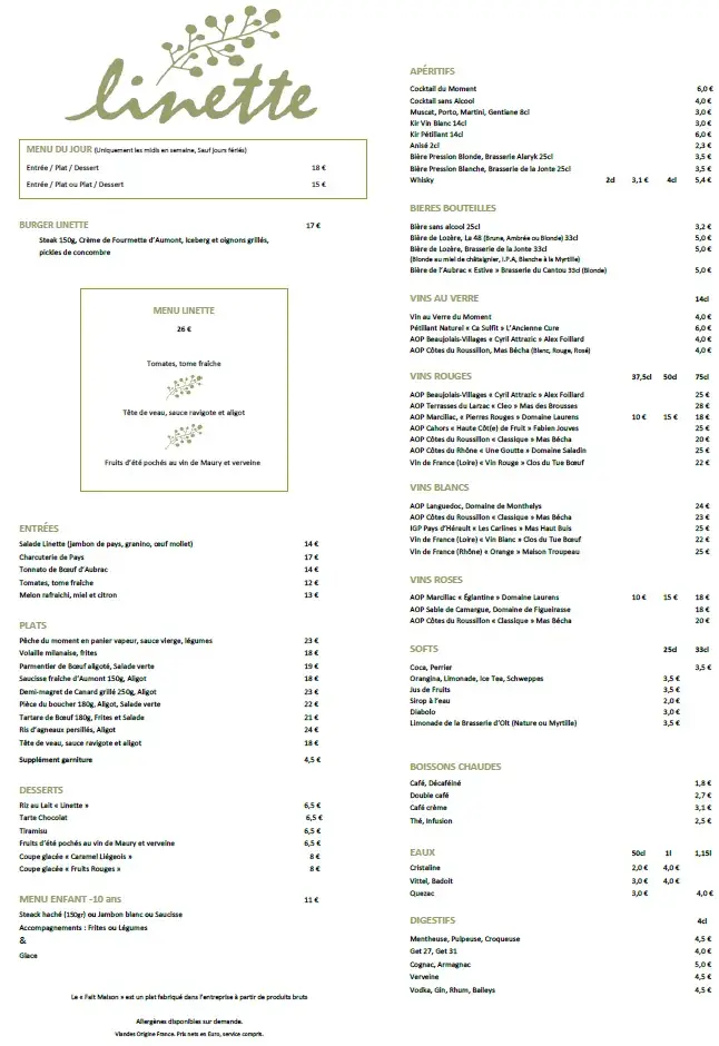 Menu_Hôtel Restaurant Linette_Aubrac_image_1