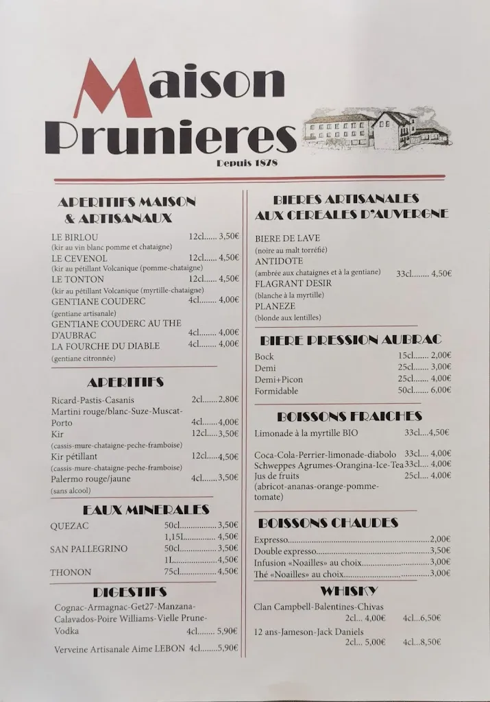 Menu_Hôtel Restaurant Prunières_Aubrac_image_2