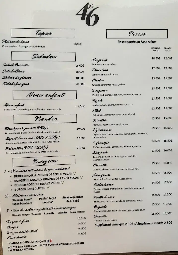 Menu_Restaurant pizzeria Le 46_Castanet-Tolosan_image_1