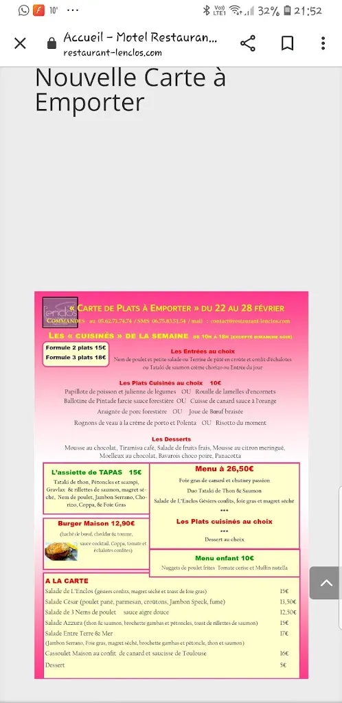 Menu_Restaurant Hôtel L'Enclos_Donneville_image_1