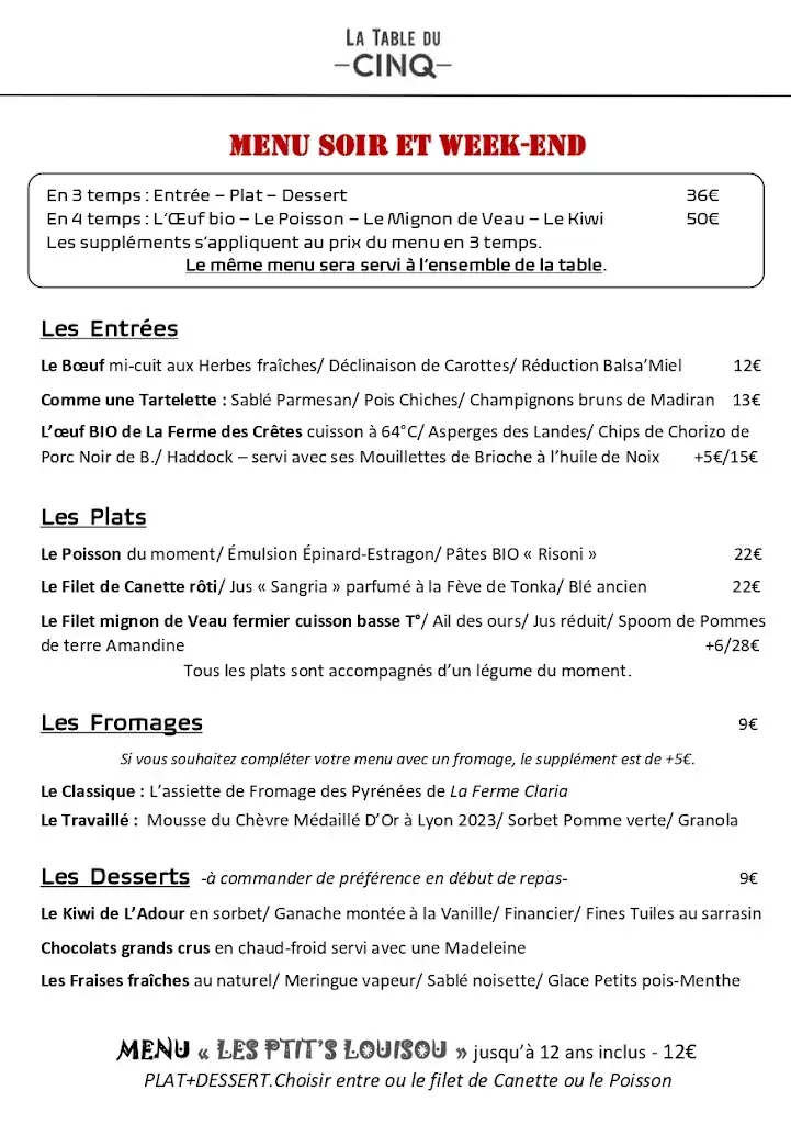 Menu_Restaurant La Table du Cinq_Bagnères-de-Bigorre_image_2