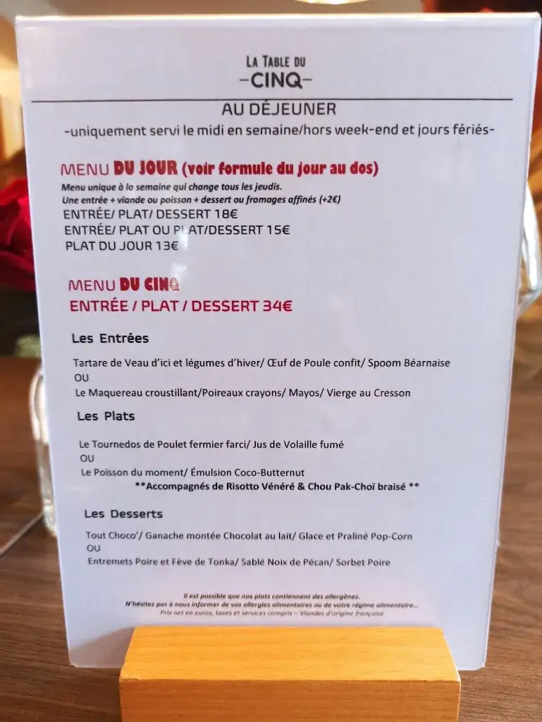 Menu_Restaurant La Table du Cinq_Bagnères-de-Bigorre_image_4