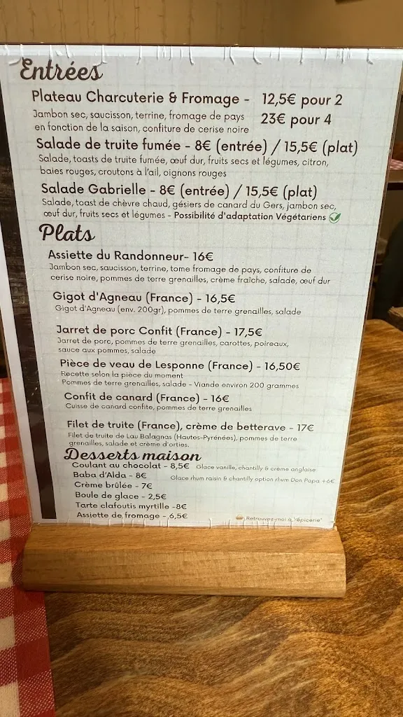 Menu_Restaurant Auberge Chez Gabrielle_Beaudéan_immagine_1