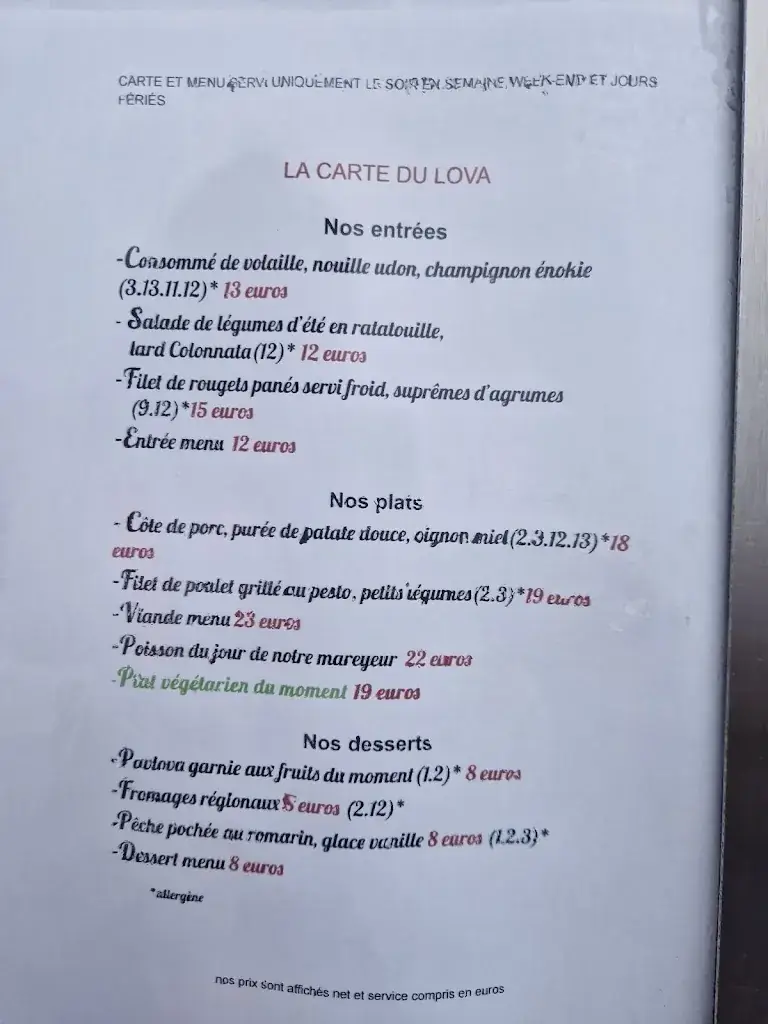 Menu_LE LOVA RESTAURANT_Bagnères-de-Luchon_immagine_2