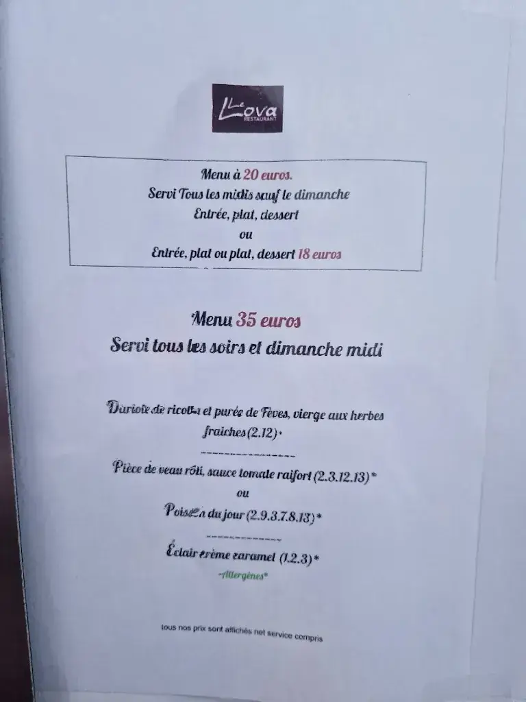Menu_LE LOVA RESTAURANT_Bagnères-de-Luchon_immagine_3