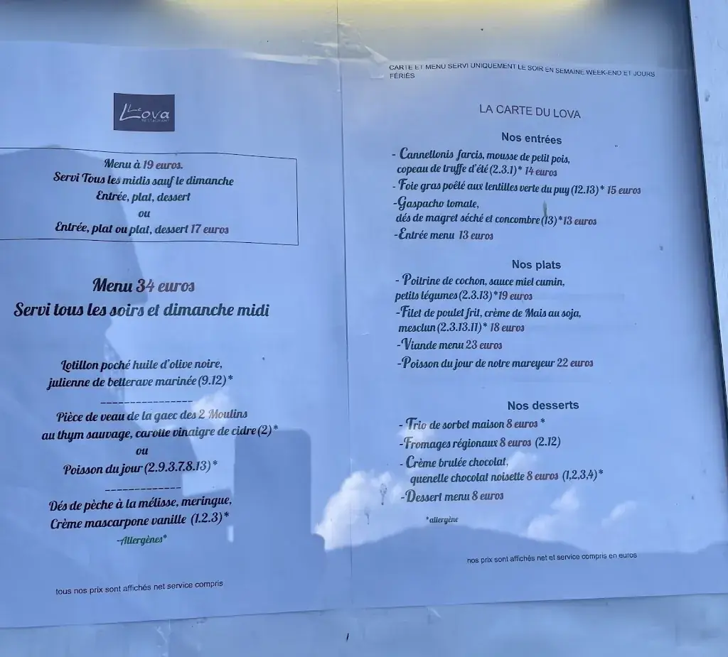 Menu_LE LOVA RESTAURANT_Bagnères-de-Luchon_immagine_4