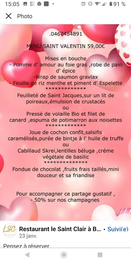Menu_Restaurant Le Saint Clair_Balaruc-les-Bains_image_2