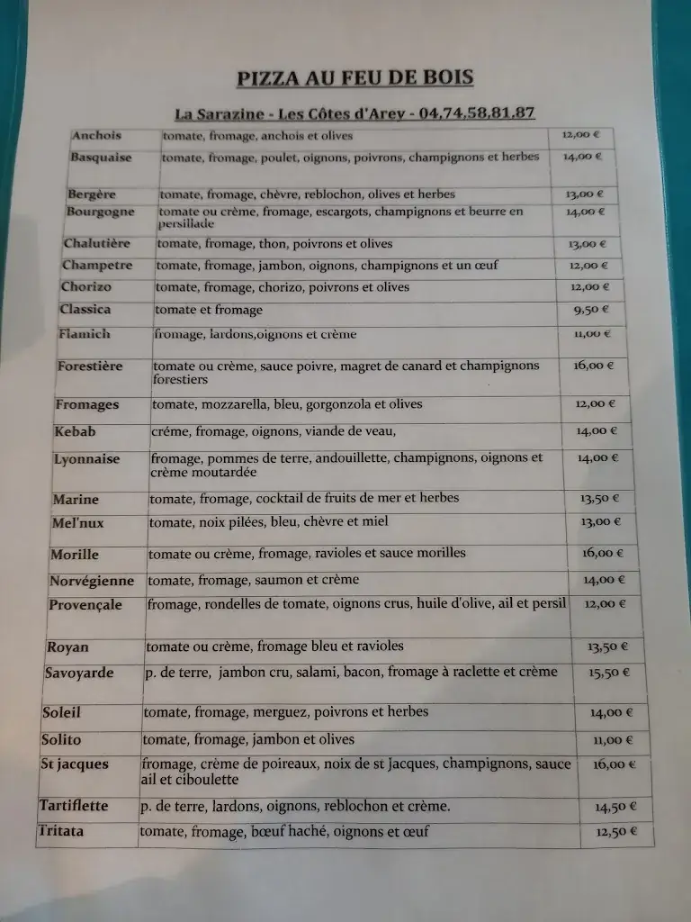 Menu_Restaurant-pizzeria la Sarazine / Vienne et Roussillon_Côtes-d'Arey_immagine_1