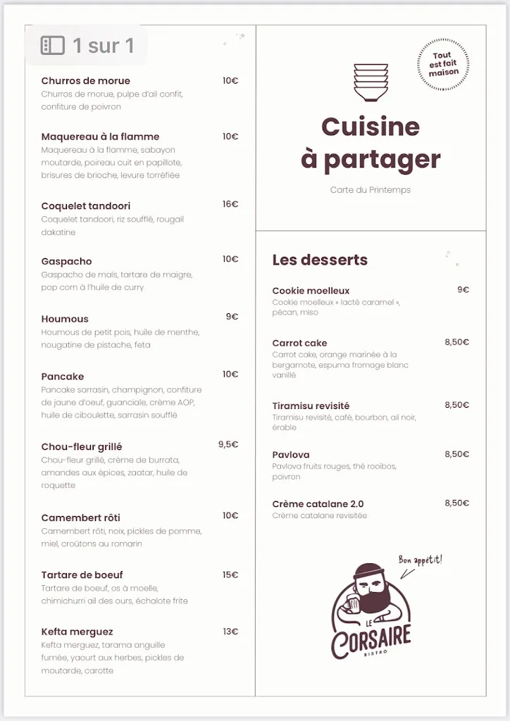 Menu_The Corsair Catalan Bistro_Banyuls-sur-Mer_image_1