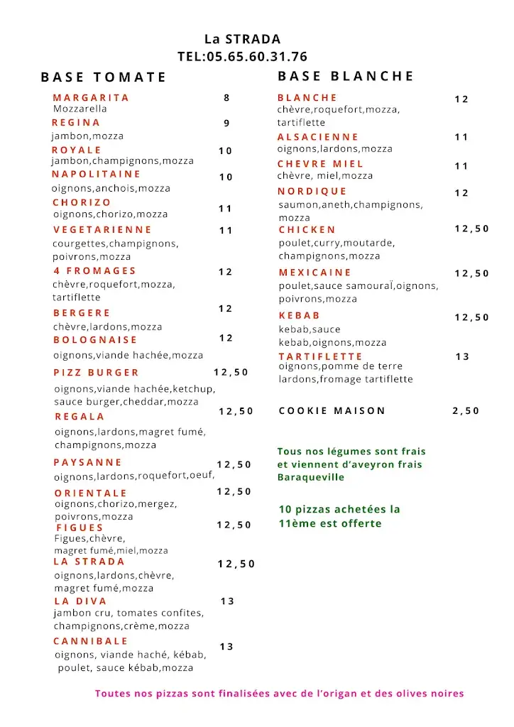 Menu_Pizzeria La Strada_Baraqueville_image_1