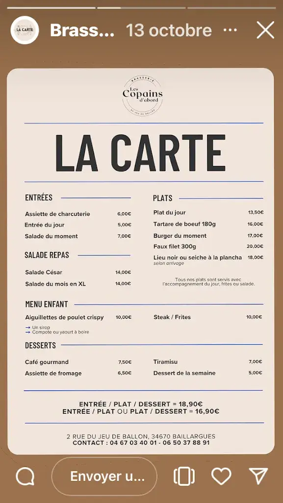 Menu_Brasserie Les Copains d'Abord_Baillargues_image_1