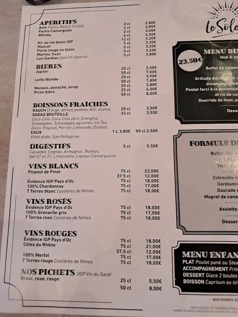 Menu_Restaurant le Soleil_Beaucaire_imagen_1
