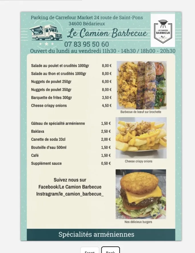 Menu_Le Camion Barbecue_Bédarieux_immagine_2