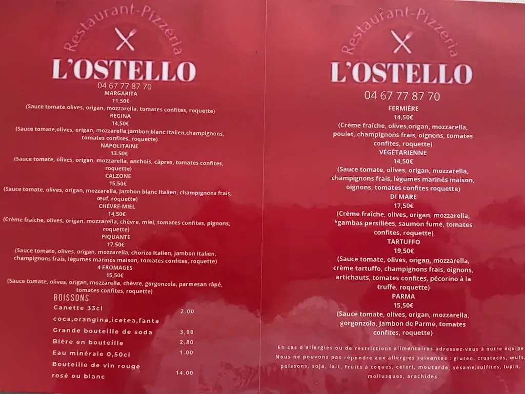 Menu_l'Ostello restaurant pizzeria_Bessan_image_1