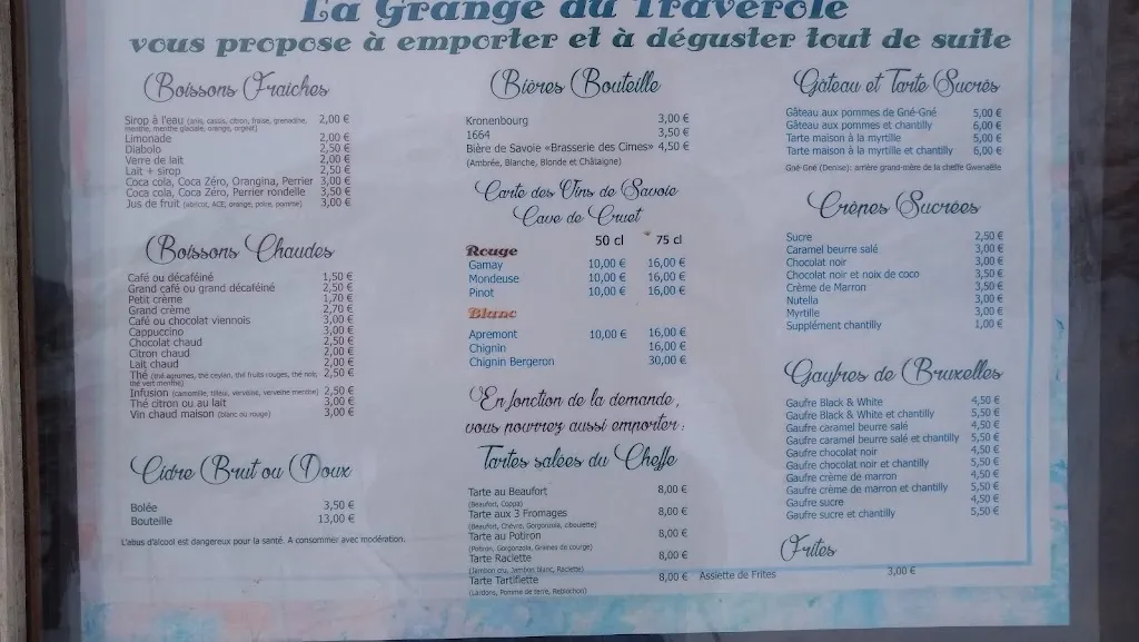 Menu_La Grange du Travérole - Restaurant et Camping (été)_Bessans_image_1