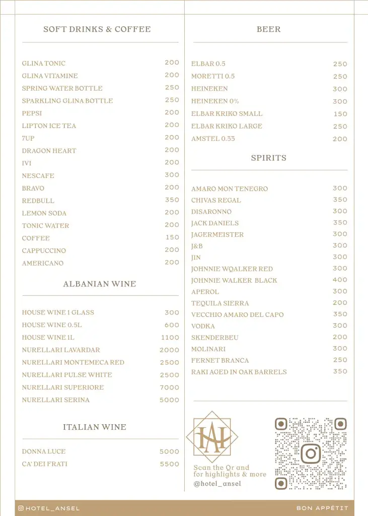 Menu_Hotel & Traditional Food Ansel_Albania_image_1