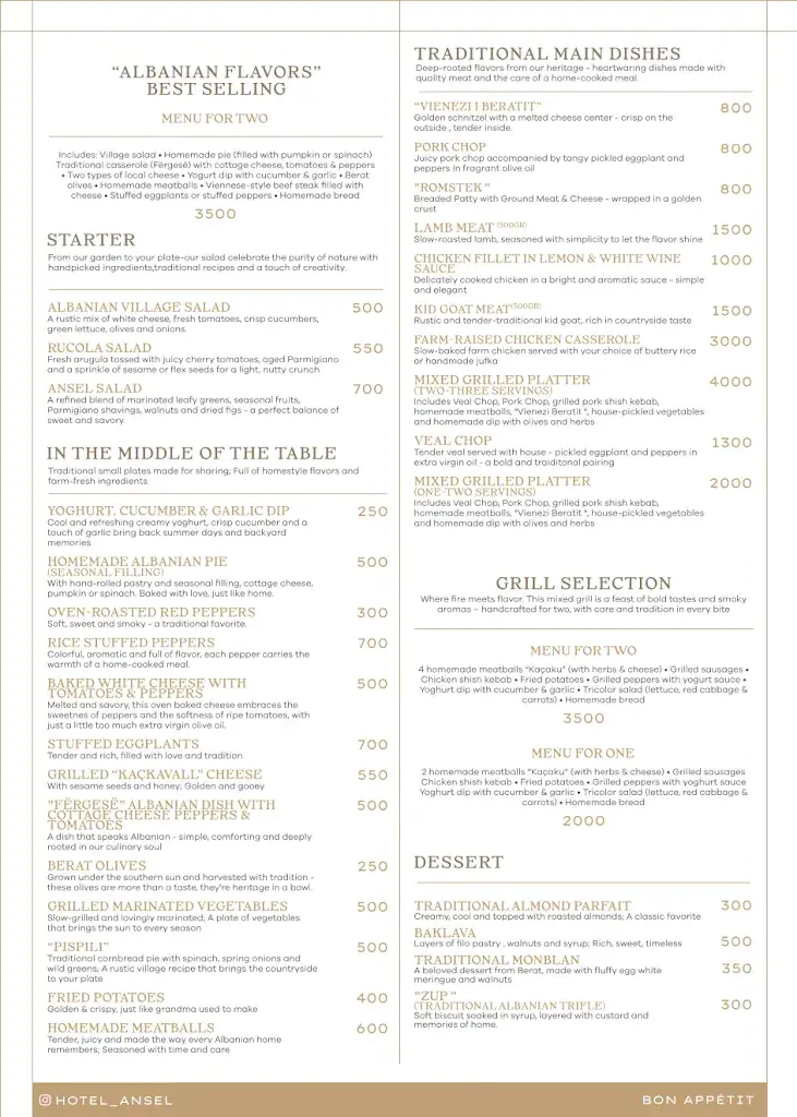 Menu_Hotel & Traditional Food Ansel_Albania_image_2