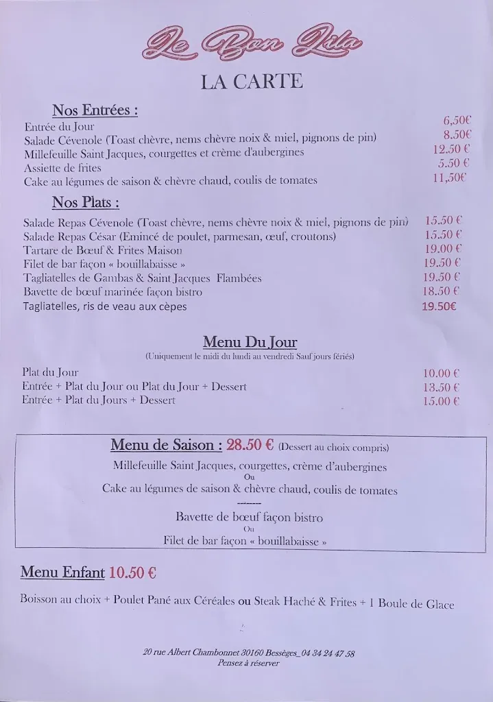 Menu_Restaurant Le Bon LiLa_Bessèges_image_1