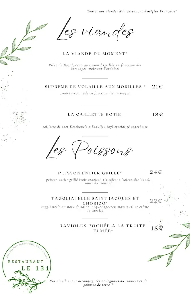 Menu_Restaurant Le 131_Saint-Paul-le-Jeune_immagine_1