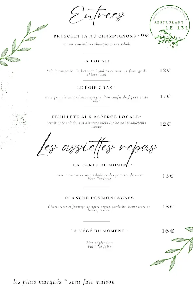 Menu_Restaurant Le 131_Saint-Paul-le-Jeune_immagine_2