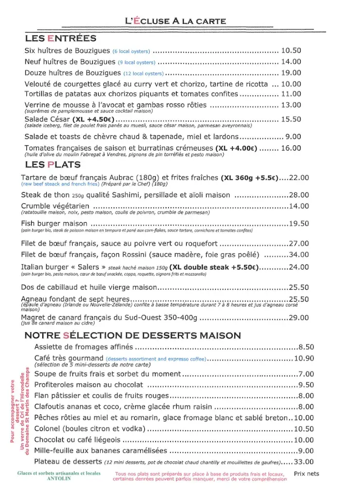 Menu_Restaurant L'Ecluse Beziers_Villeneuve-lès-Béziers_image_1