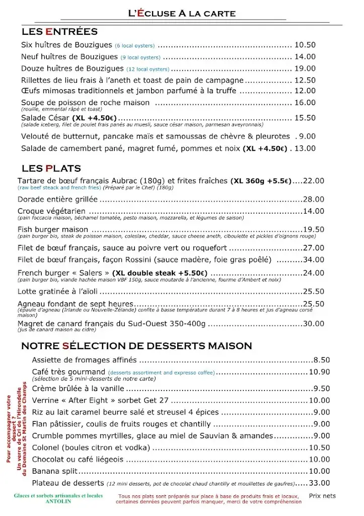 Menu_Restaurant L'Ecluse Beziers_Villeneuve-lès-Béziers_image_3