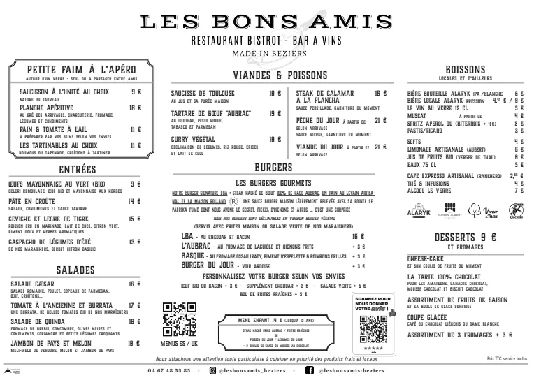 Menu_LES BONS AMIS - BEZIERS_Béziers_image_1