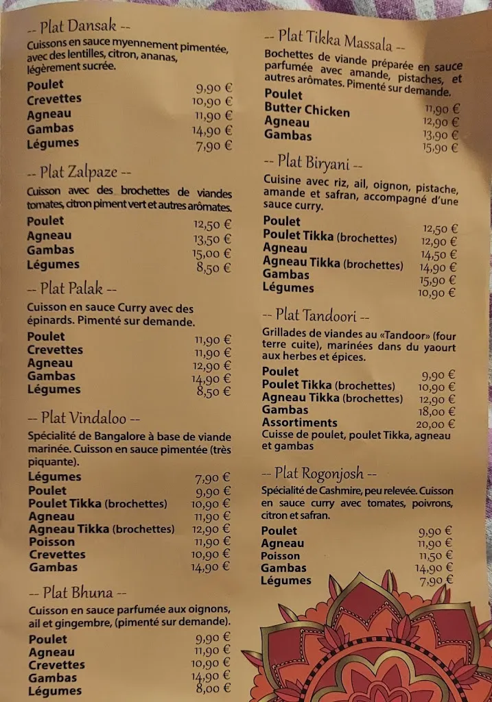 Menu_Le Taj Mahal_Béziers_image_2