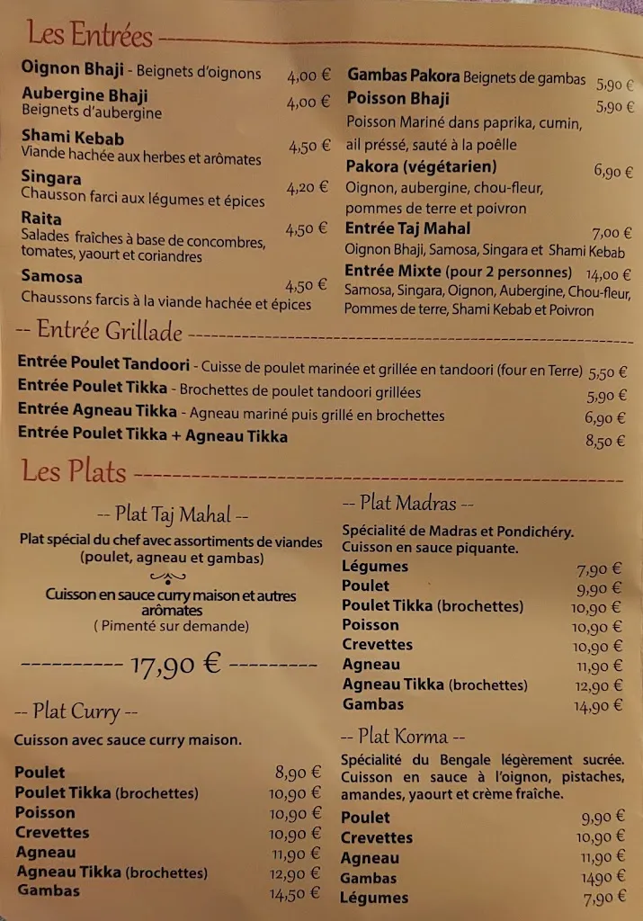 Menu_Le Taj Mahal_Béziers_image_3