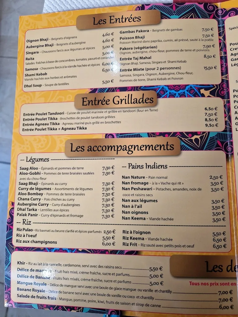Menu_Le Taj Mahal_Béziers_image_4